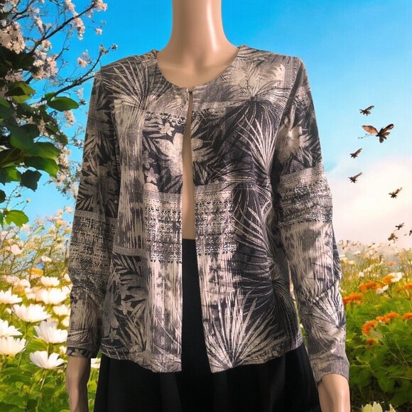 OLGA SANTONI Abstract Floral Print Open Front Cardigan Made in SPAIN Sz L - Picture 4 of 6